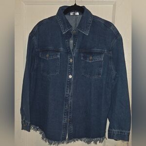 Dark Wash Denim Jacket - Classic Button-Up, Fits Like A Large